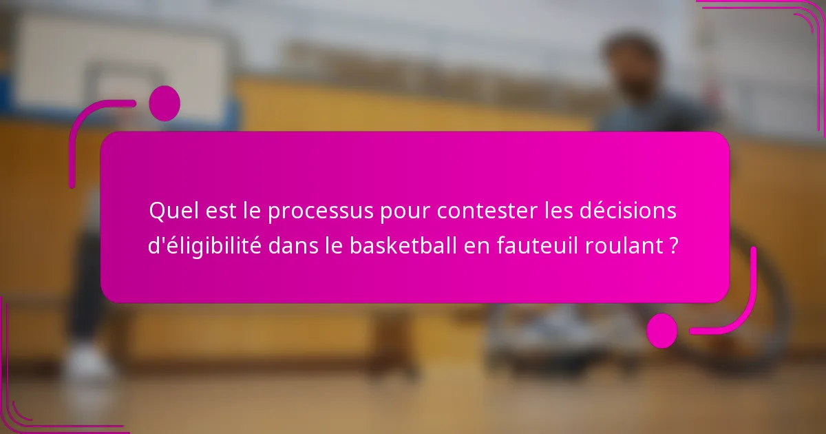Quel est le processus pour contester les décisions d'éligibilité dans le basketball en fauteuil roulant ?