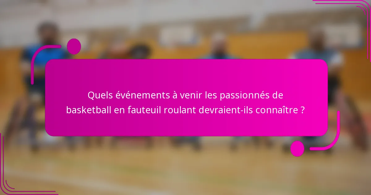 Quels événements à venir les passionnés de basketball en fauteuil roulant devraient-ils connaître ?