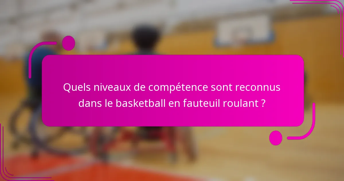Quels niveaux de compétence sont reconnus dans le basketball en fauteuil roulant ?