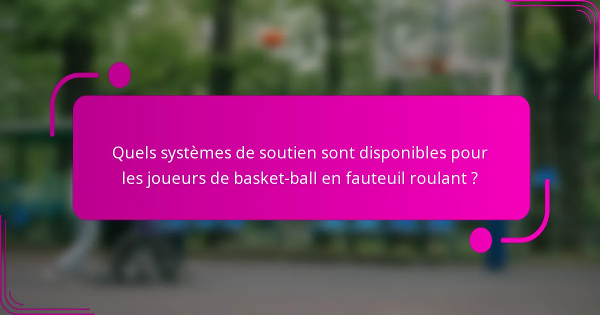 Quels systèmes de soutien sont disponibles pour les joueurs de basket-ball en fauteuil roulant ?
